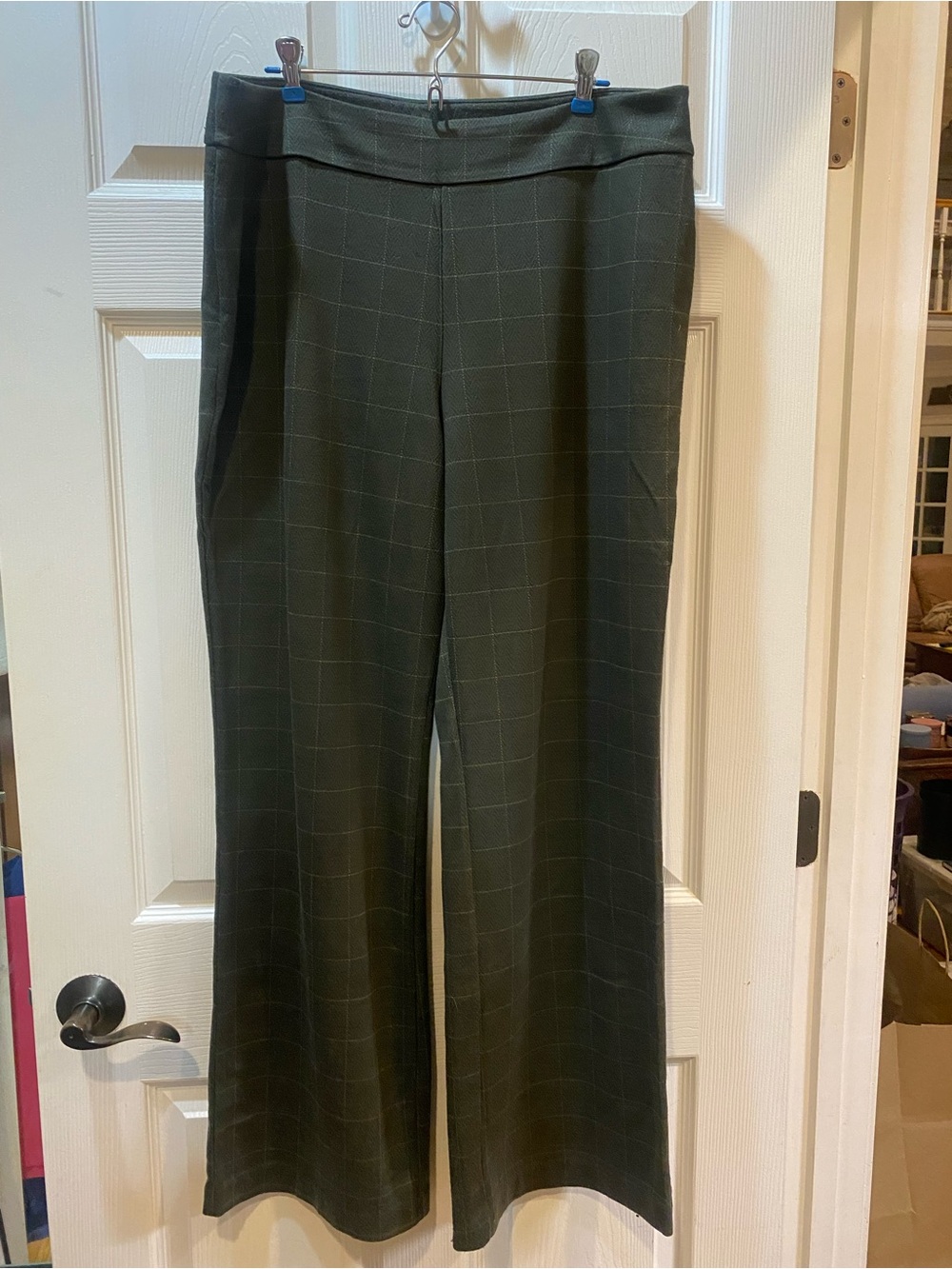 New York & Company Olive Green Windowpane Wide-Leg Pants